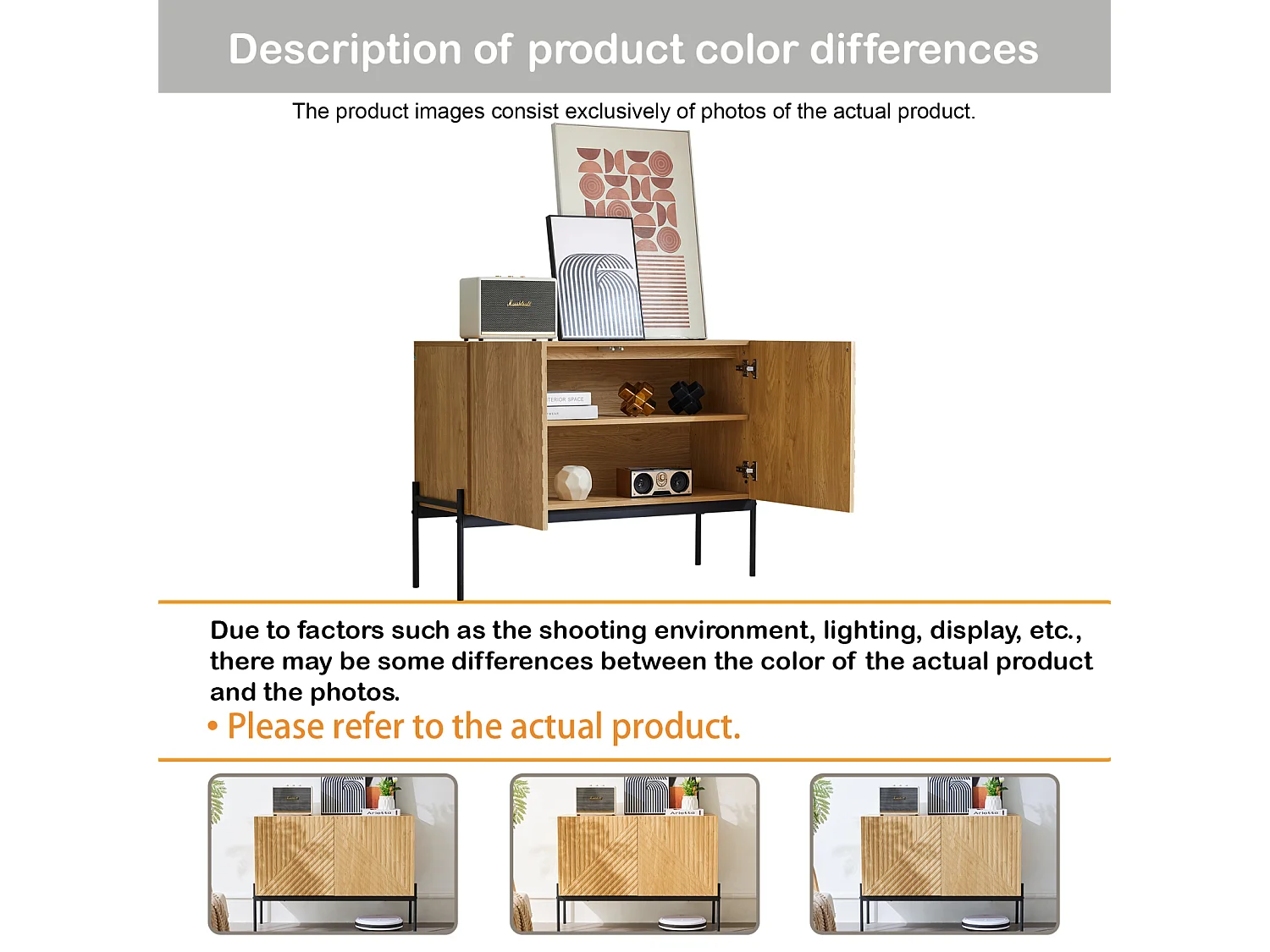 Aparador de Cocina, Mueble de Almacenaje con 2 Puertas, Patas Metálicas, Diseño Line, 100 x 40 x 75 cm, Madera