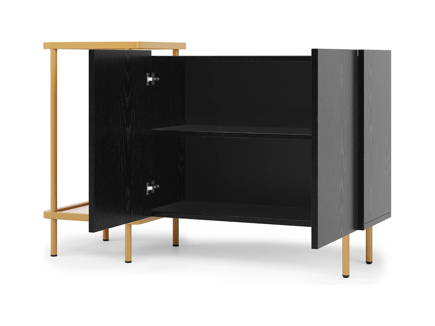 Buffet avec 2 Portes et 2 Compartiments Ouverts, Table Basse en métal/Verre,Noir, 120 x 40 x 77.5 cm