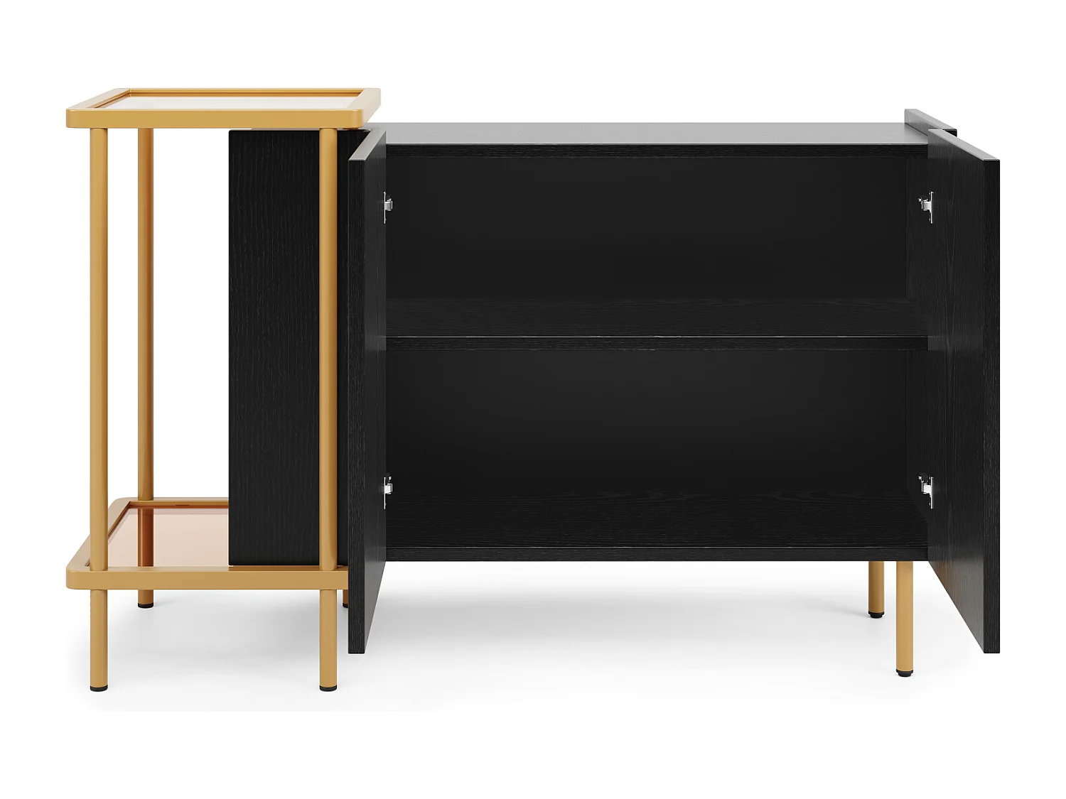 Buffet avec 2 Portes et 2 Compartiments Ouverts, Table Basse en métal/Verre,Noir, 120 x 40 x 77.5 cm