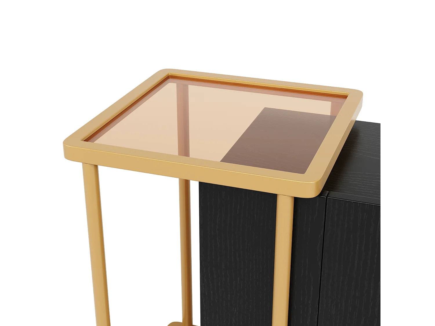 Buffet avec 2 Portes et 2 Compartiments Ouverts, Table Basse en métal/Verre,Noir, 120 x 40 x 77.5 cm