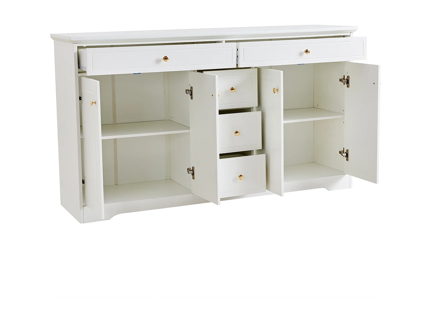 Buffet blanc 150 x 40 x 85 cm, avec 5 tiroirs et 2 portes, buffet pour salon, salle à manger