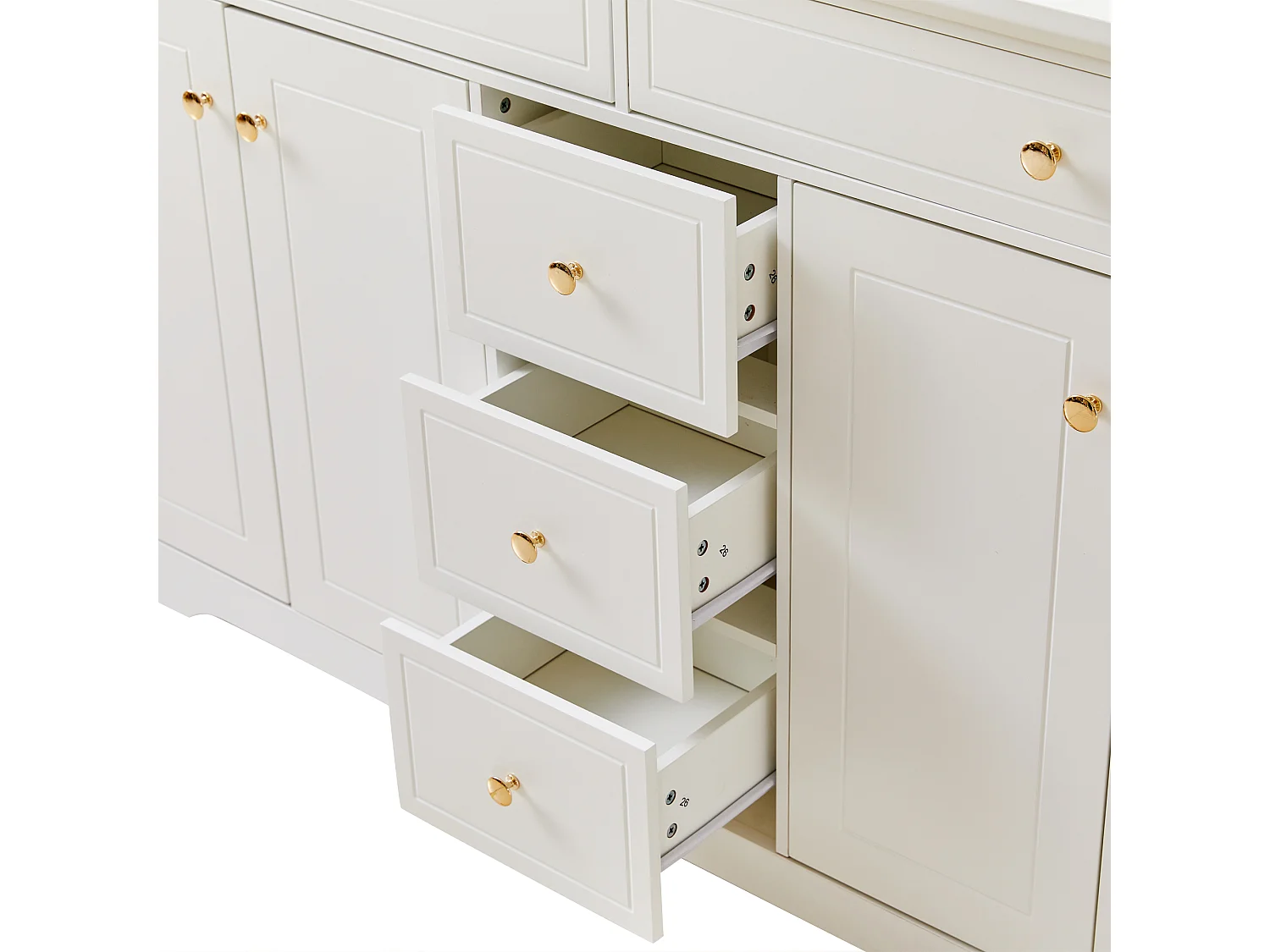 Buffet blanc 150 x 40 x 85 cm, avec 5 tiroirs et 2 portes, buffet pour salon, salle à manger