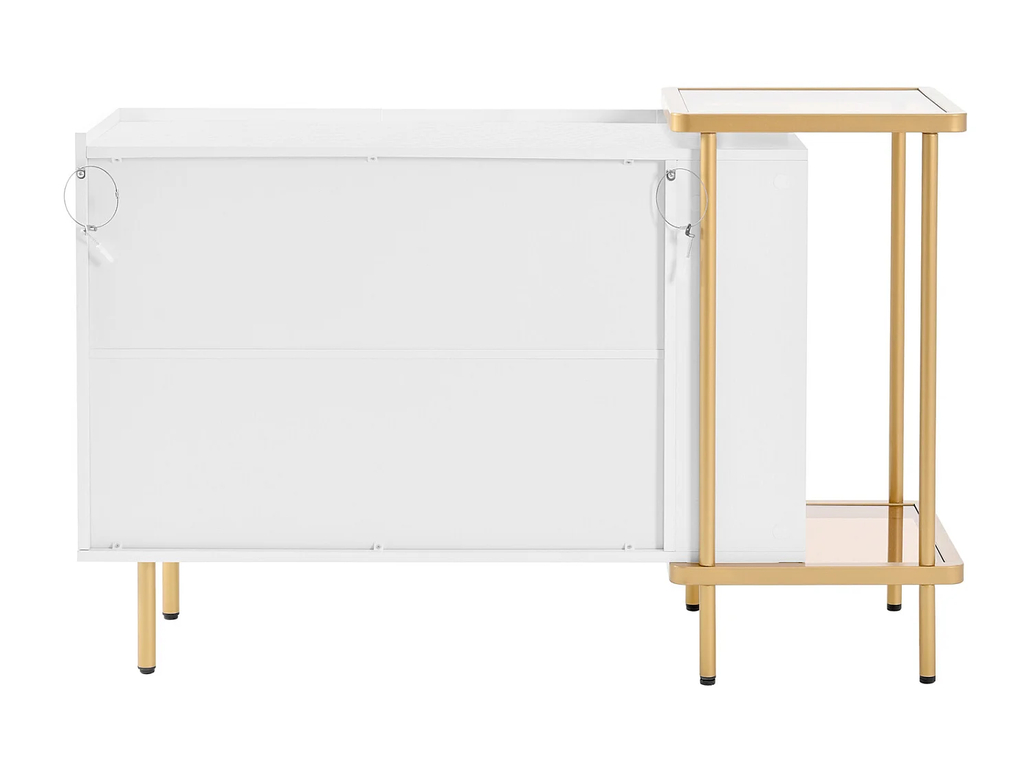 Buffet avec 2 Portes et 2 Compartiments Ouverts, Table Basse en métal/Verre,Blanc,120 x 40 x 77.5 cm