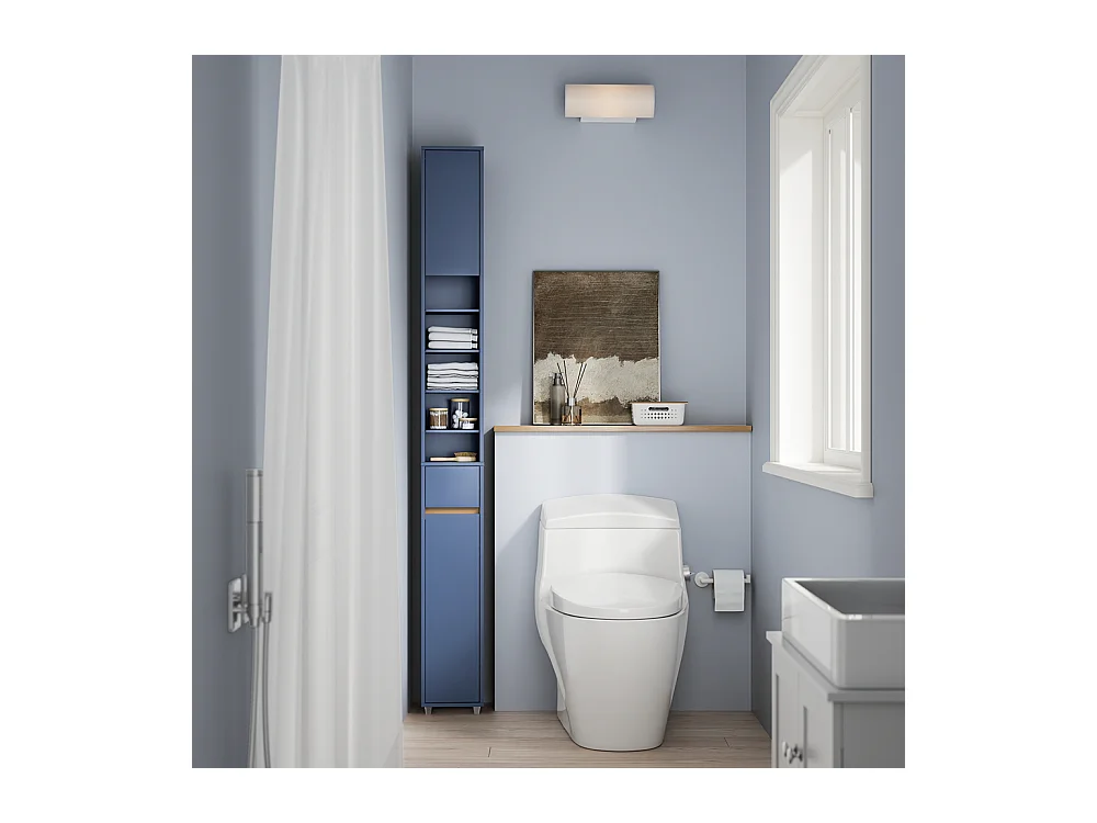 Mueble de Baño en MDF Resistente al Agua con Estantes y Cajón, Azul Oscuro