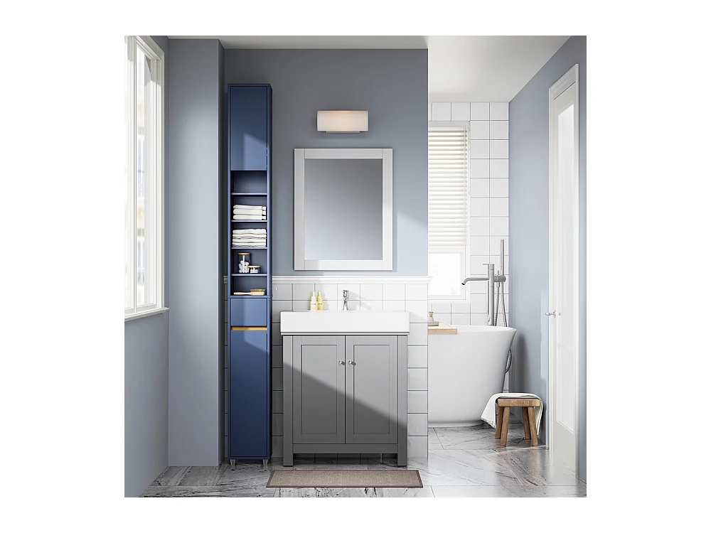 Mueble de Baño en MDF Resistente al Agua con Estantes y Cajón, Azul Oscuro