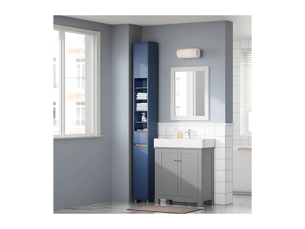 Mueble de Baño en MDF Resistente al Agua con Estantes y Cajón, Azul Oscuro