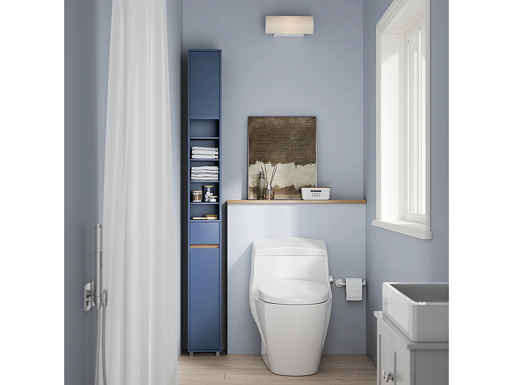Armoire de Salle de Bain SoBuy en MDF Bleu, 20x20x180 cm