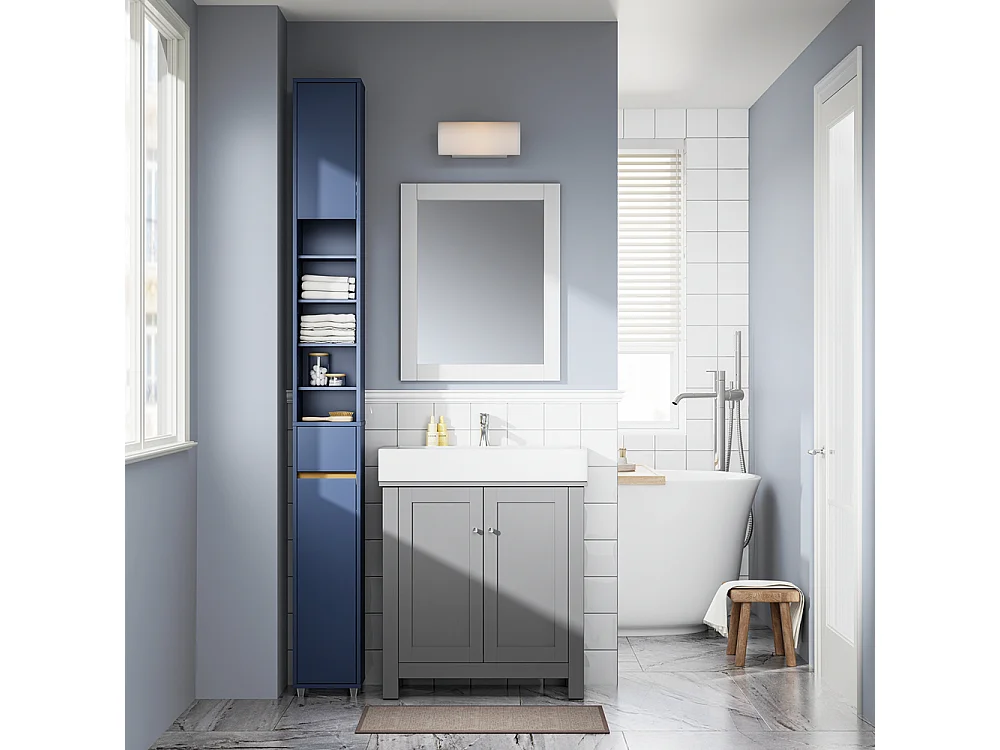 Armoire de Salle de Bain SoBuy en MDF Bleu, 20x20x180 cm