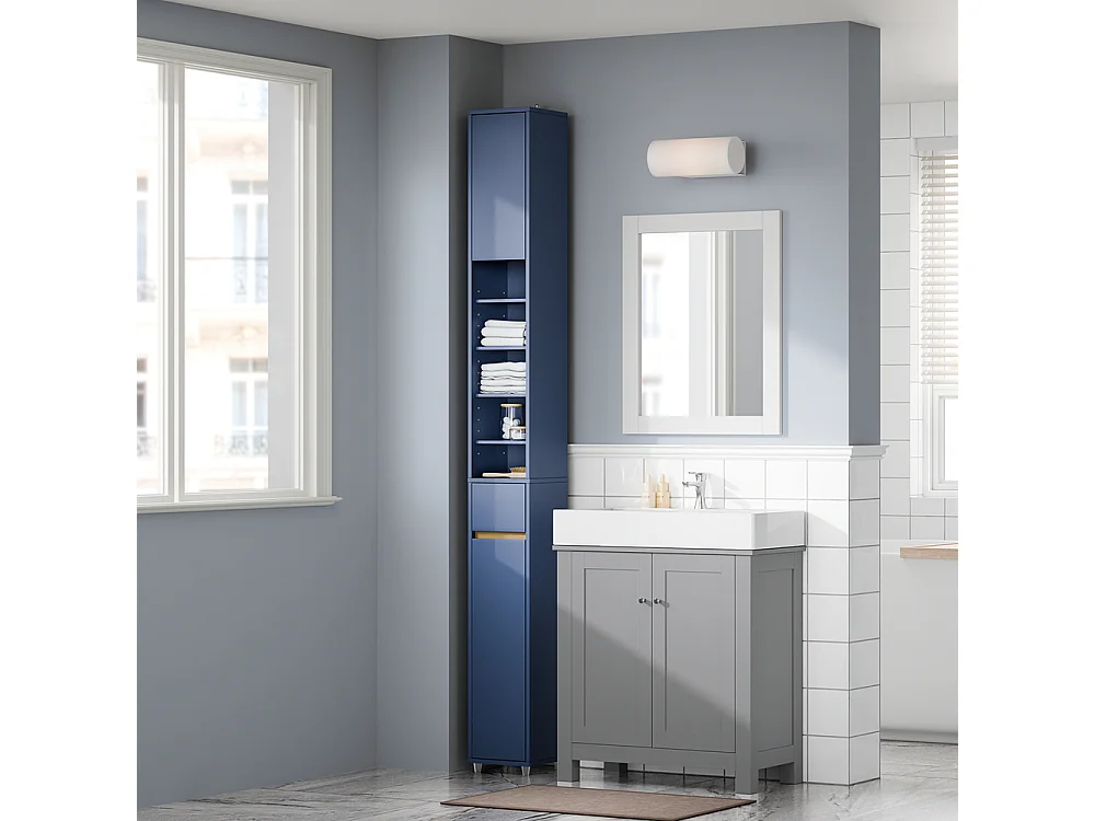 Armoire de Salle de Bain SoBuy en MDF Bleu, 20x20x180 cm