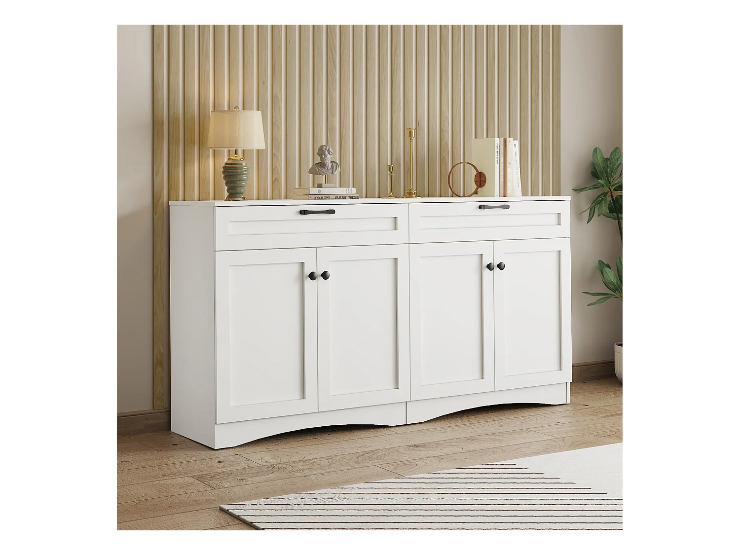 Aparador con 2 cajones y 2 armarios, para salón o comedor, 160 x 40 x 85 cm, Blanco