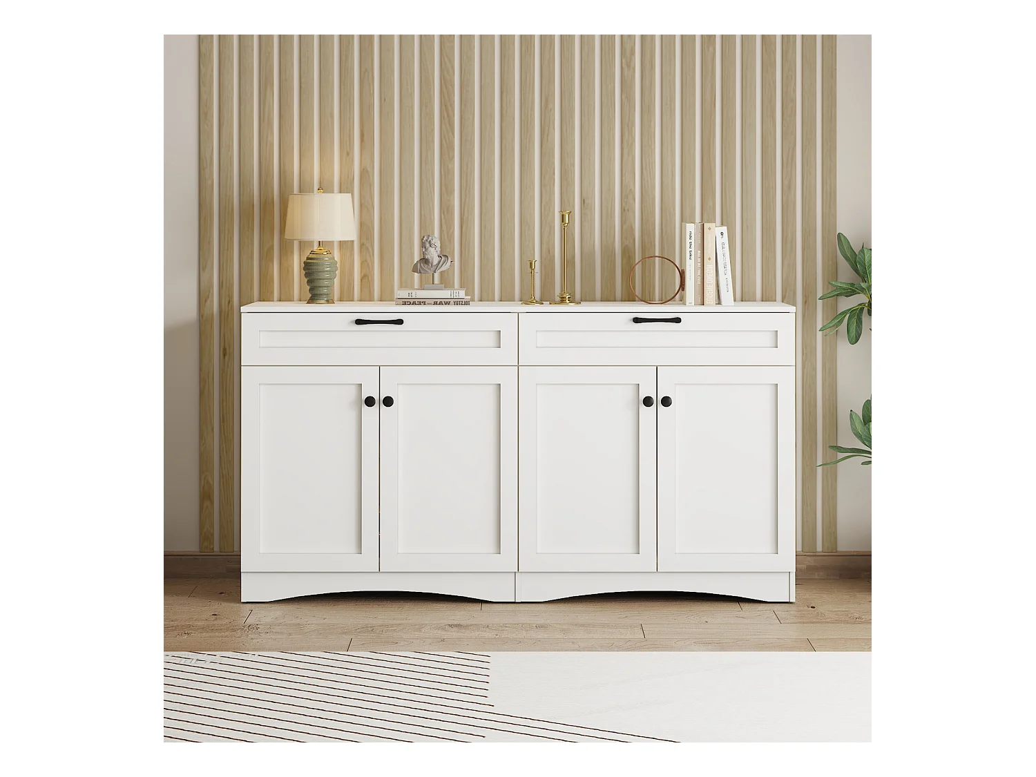 Aparador con 2 cajones y 2 armarios, para salón o comedor, 160 x 40 x 85 cm, Blanco