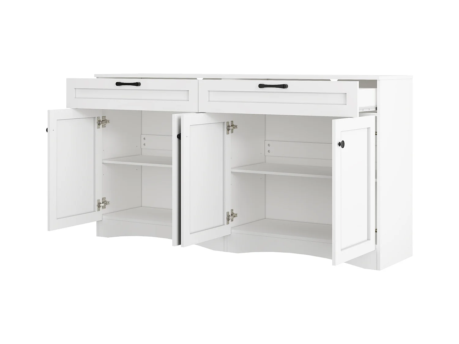 Aparador con 2 cajones y 2 armarios, para salón o comedor, 160 x 40 x 85 cm, Blanco