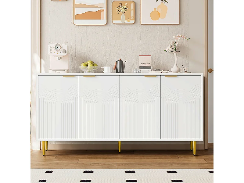 Aparador de madera para cocina y salón, 160×80×40 cm, 4 puertas, color blanco