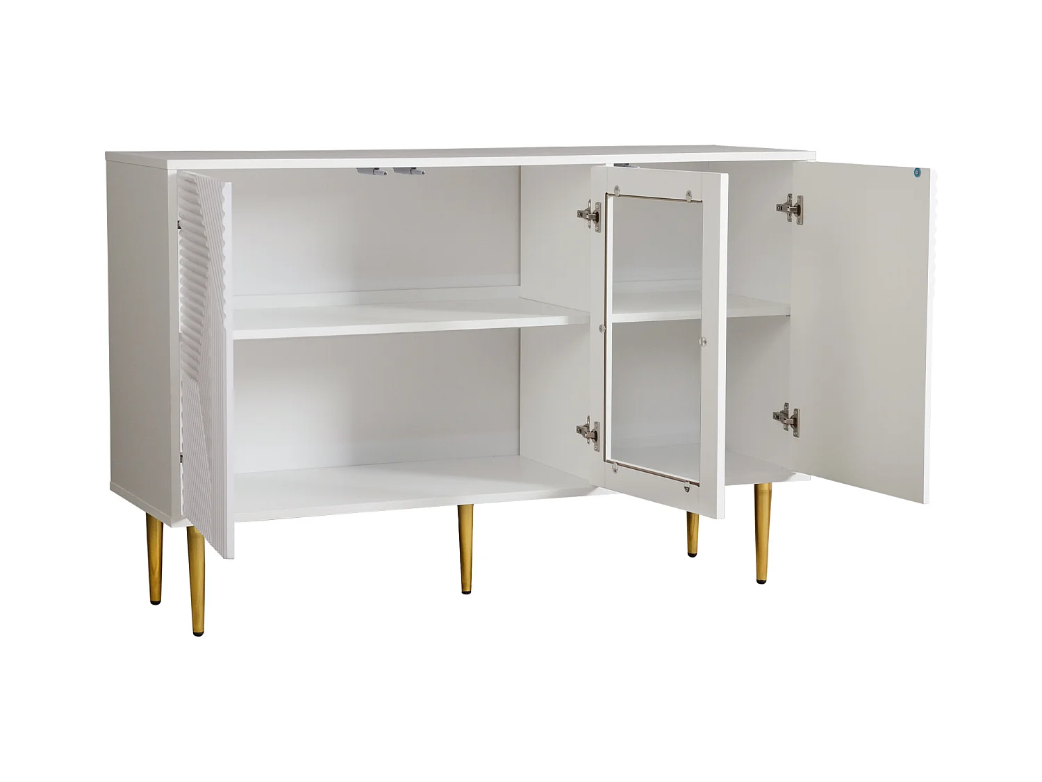 Aparador de madeira com 3 portas e pernas, 120 x 38 x 79,5 cm, para cozinha e sala de estar, branco