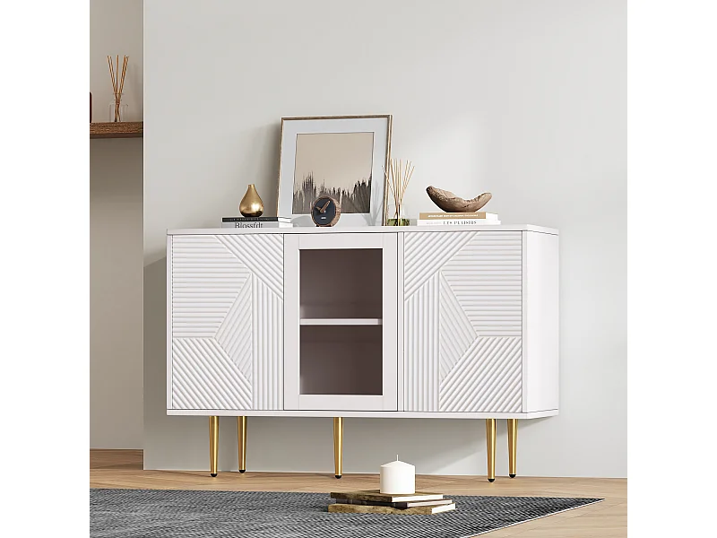 Aparador de madeira com 3 portas e pernas, 120 x 38 x 79,5 cm, para cozinha e sala de estar, branco