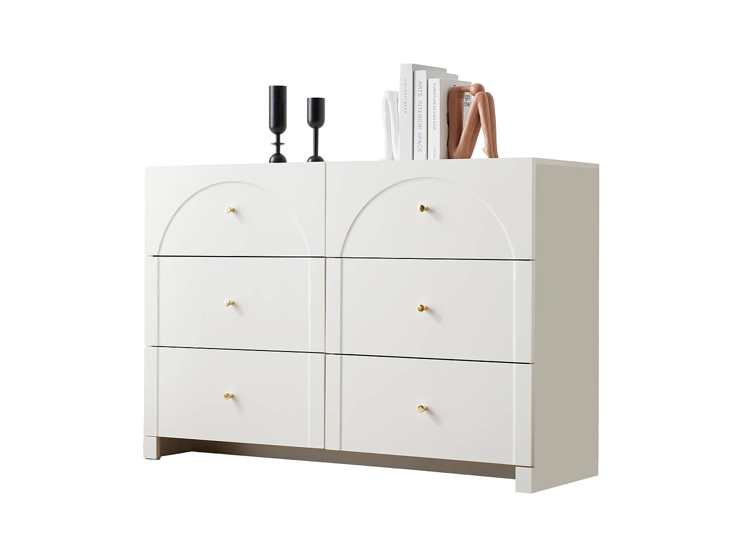 Buffet avec 6 Tiroirs, Blanc, Rangemen Armoire avec Poignée Dorée, pour Chambre Salon, 120x40x82 cm