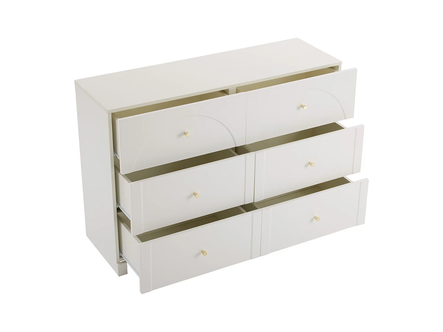 Buffet avec 6 Tiroirs, Blanc, Rangemen Armoire avec Poignée Dorée, pour Chambre Salon, 120x40x82 cm