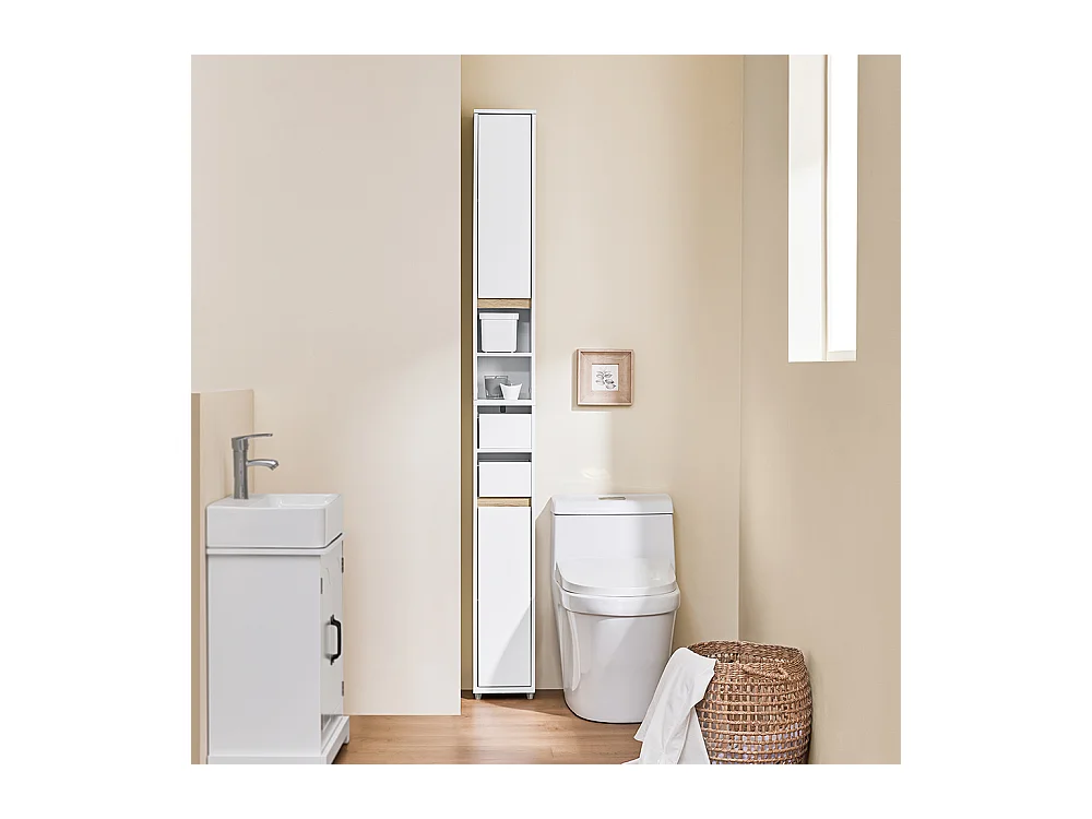 SoBuy Badkamermeubel smal met verstelbare plank en lade, wit