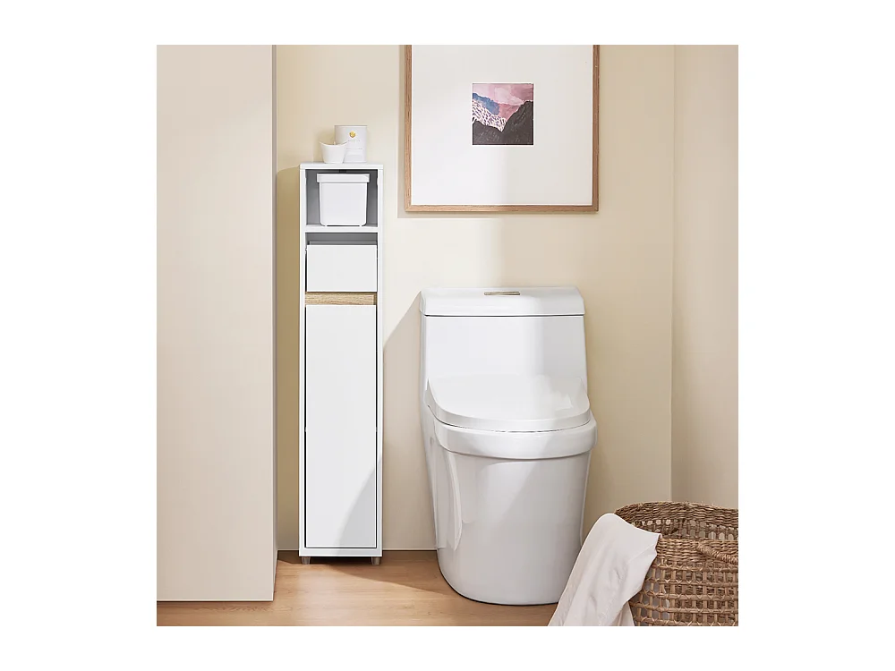 Armoire de Salle de Bain Compacte avec Étagère et Tiroir, Blanc