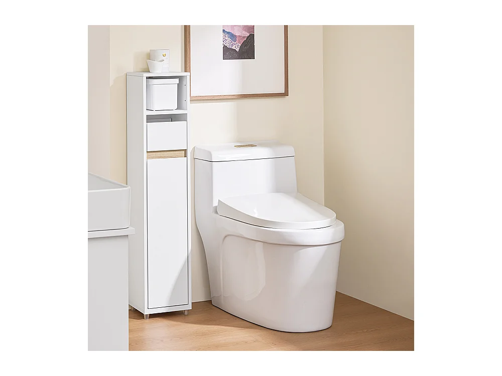 Armoire de Salle de Bain Compacte avec Étagère et Tiroir, Blanc