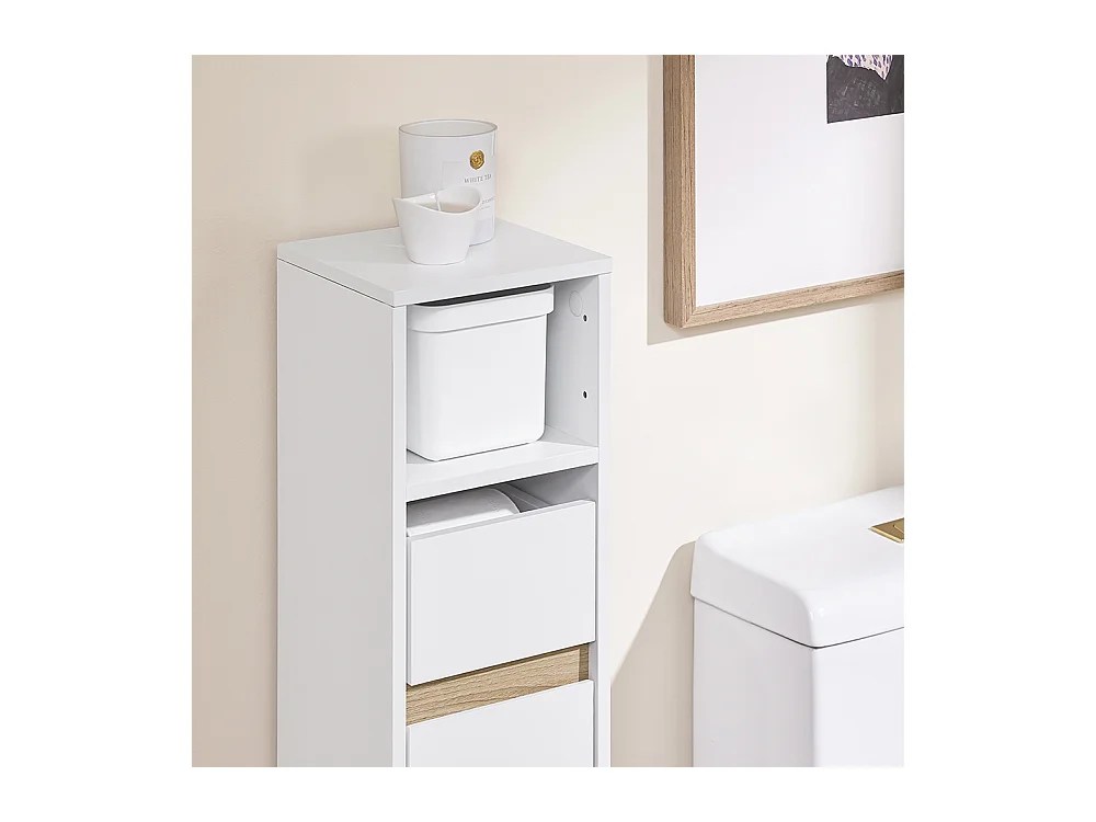 Armoire de Salle de Bain Compacte avec Étagère et Tiroir, Blanc