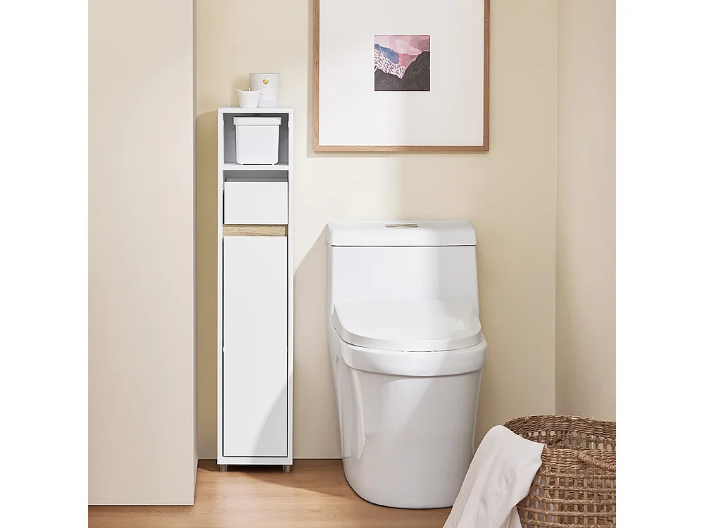 SoBuy Armário de Banho Compacto com Prateleiras e Gaveta Ajustáveis, Branco