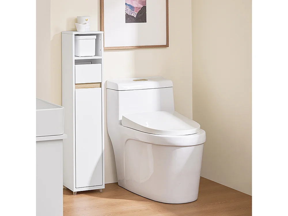 SoBuy Armário de Banho Compacto com Prateleiras e Gaveta Ajustáveis, Branco