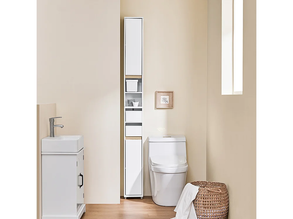 SoBuy Armário de Banho Compacto com Prateleiras e Gaveta Ajustáveis, Branco