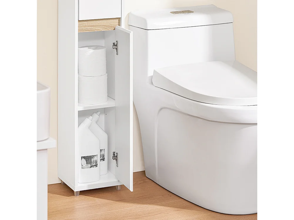 SoBuy Armário de Banho Compacto com Prateleiras e Gaveta Ajustáveis, Branco