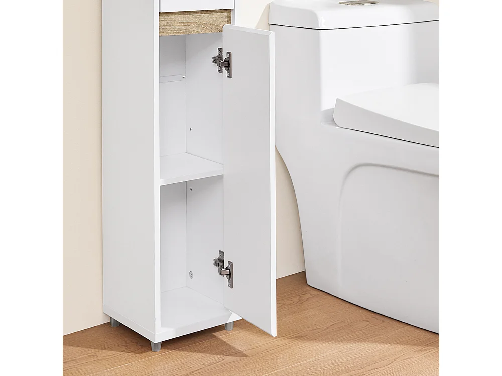 SoBuy Armário de Banho Compacto com Prateleiras e Gaveta Ajustáveis, Branco