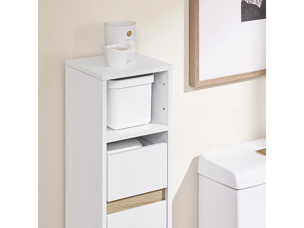 SoBuy Armário de Banho Compacto com Prateleiras e Gaveta Ajustáveis, Branco