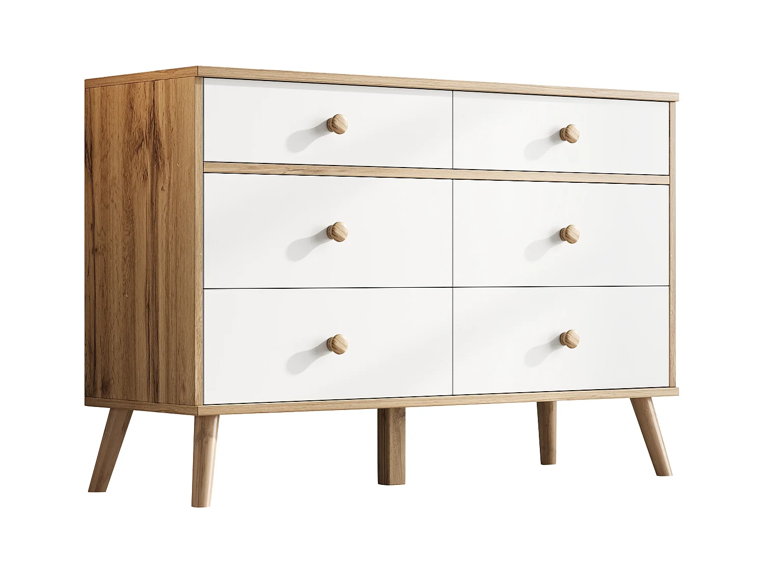 Aparador de 6 cajones, cómoda para dormitorio, almacenaje y salón, 116 x 40 x 80 cm, veta de madera