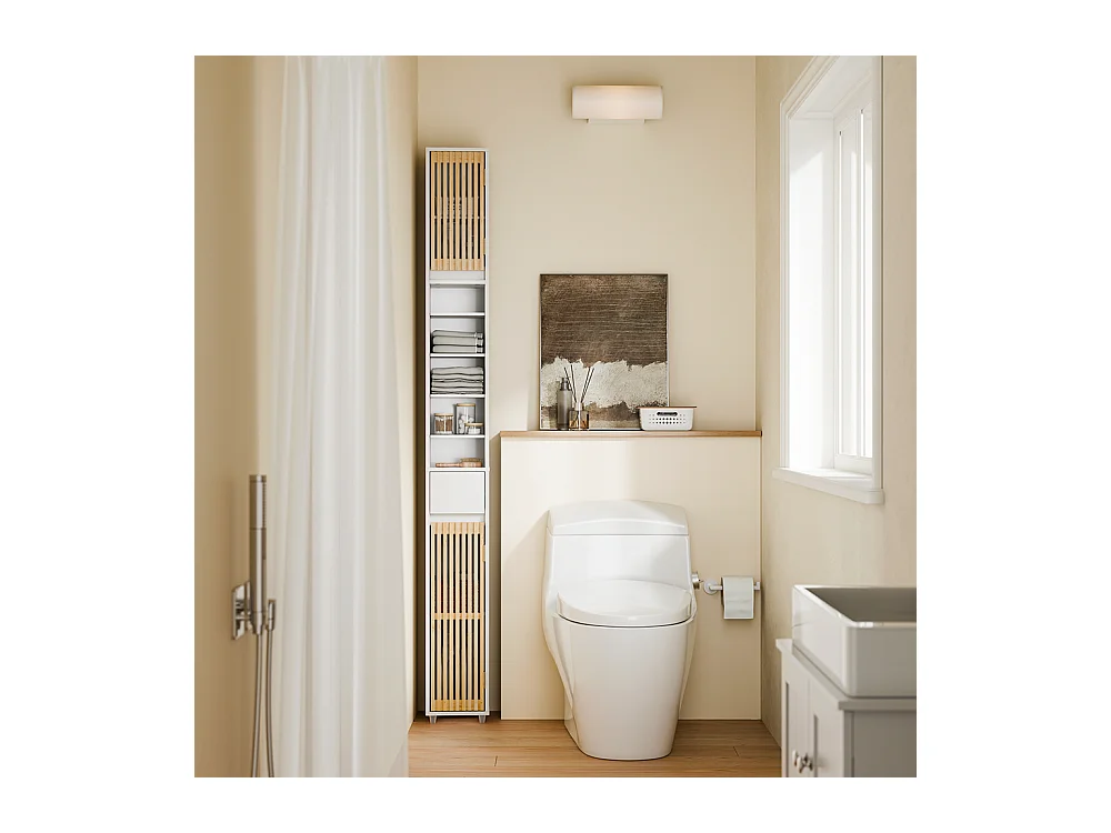 SoBuy Regał Łazienkowy 6 Półek Wysoki z Wodoodpornego Drewna Biały