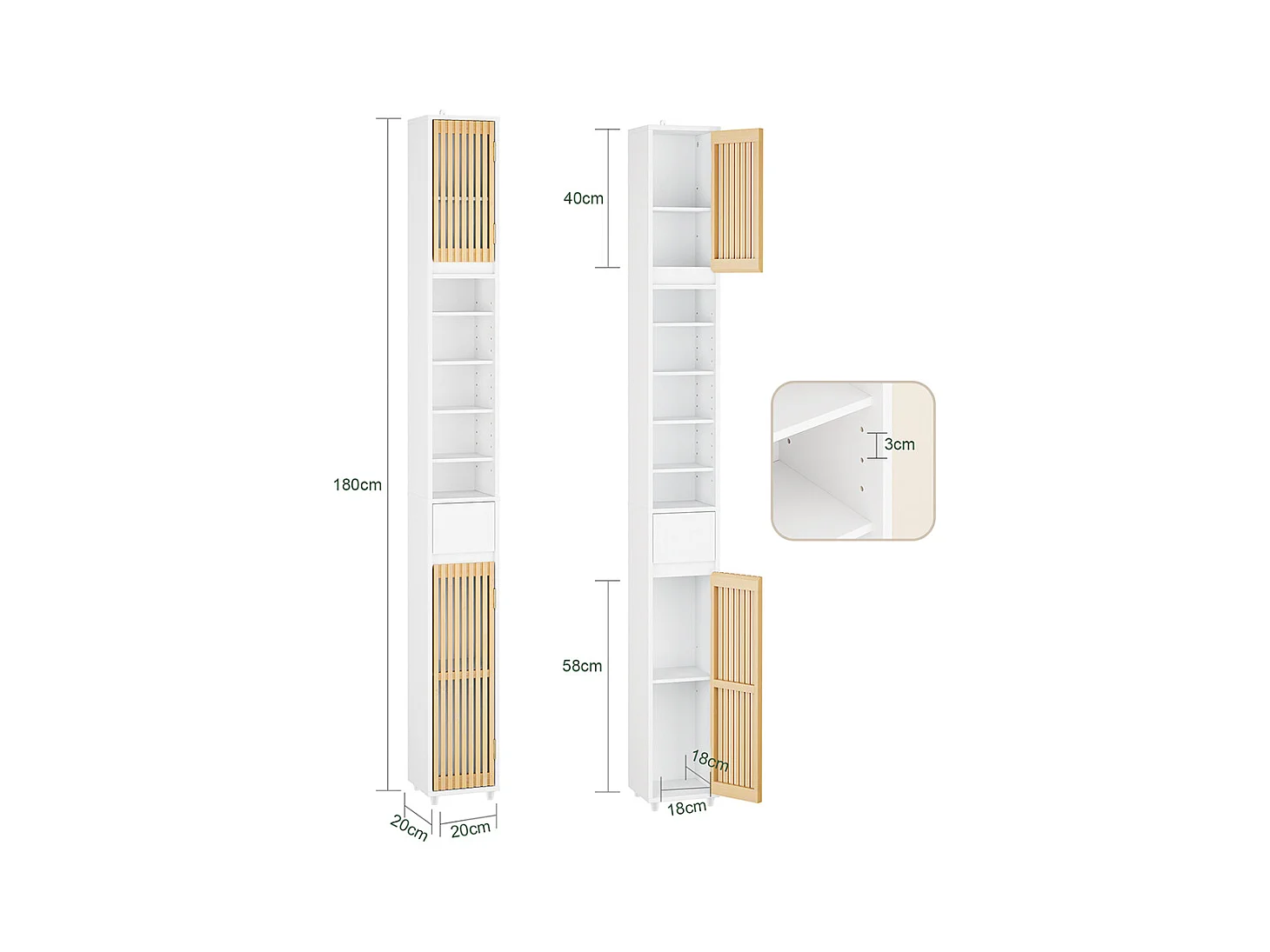 SoBuy Regał Łazienkowy 6 Półek Wysoki z Wodoodpornego Drewna Biały