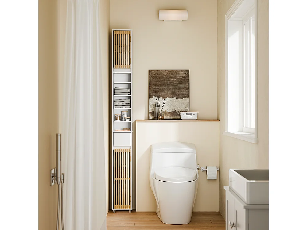 SoBuy Colonne Armoire pour Salle de Bain 6 Étagères Réglables Blanche