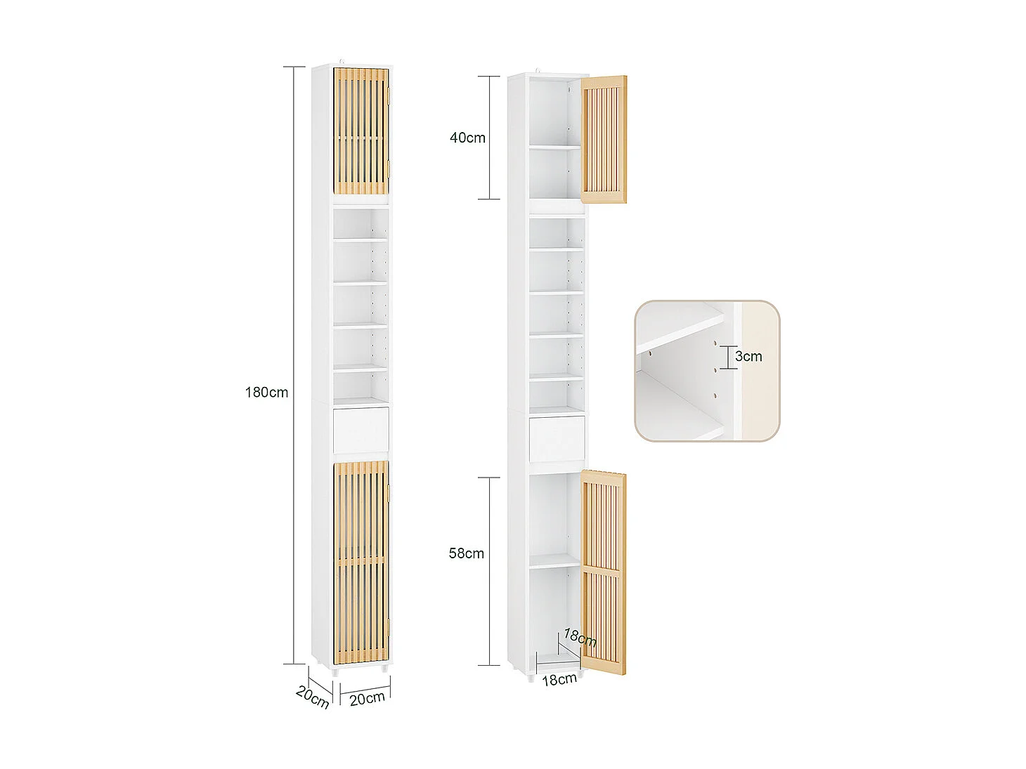 SoBuy Colonne Armoire pour Salle de Bain 6 Étagères Réglables Blanche