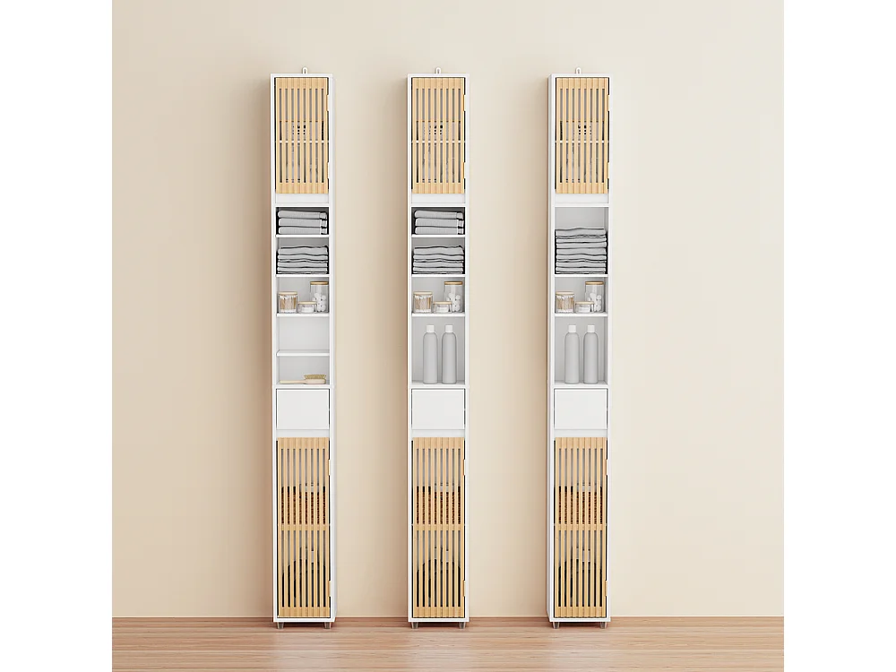 SoBuy Colonne Armoire pour Salle de Bain 6 Étagères Réglables Blanche