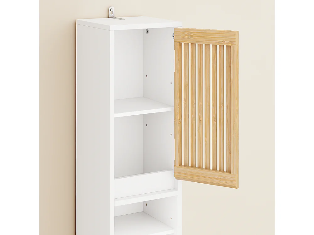 SoBuy Colonne Armoire pour Salle de Bain 6 Étagères Réglables Blanche