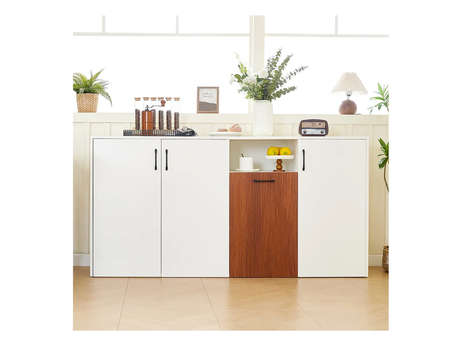 Buffet, Meuble de Rangement en Bois autoportant, Buffet avec 4 Portes pour Cuisine, Salon, Blanc