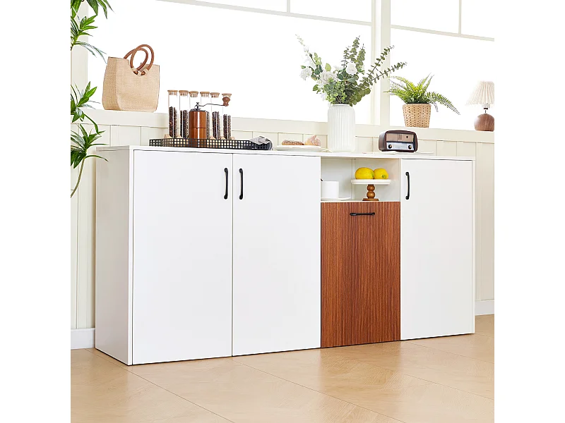 Buffet, Meuble de Rangement en Bois autoportant, Buffet avec 4 Portes pour Cuisine, Salon, Blanc