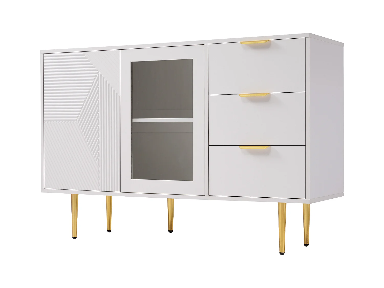 Aparador de madeira com 2 portas e 3 gavetas, 120x38x79,5 cm, para cozinha e sala de estar, branco