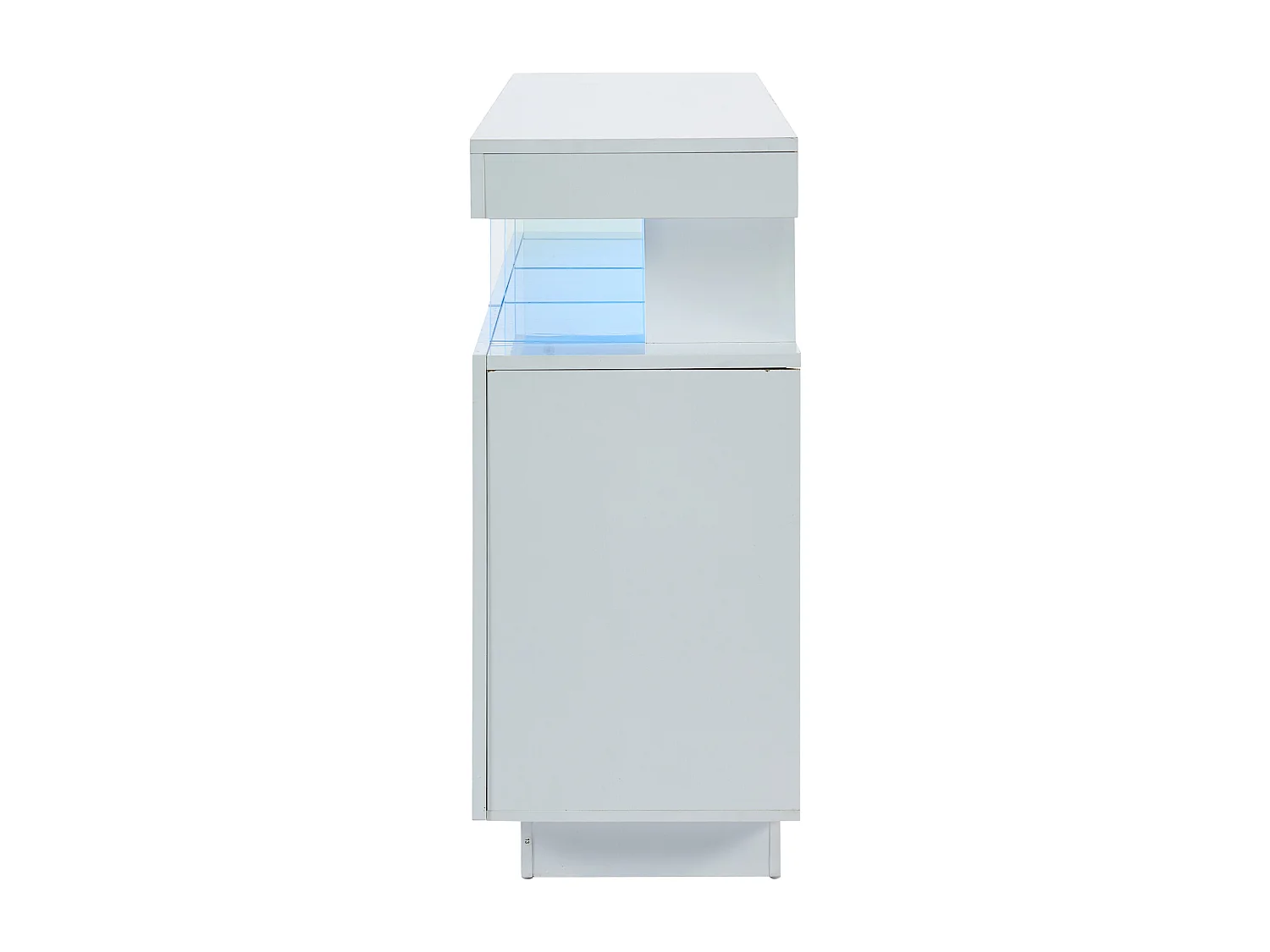Buffet Salon, 2 Portes et 3 Tiroirs, avec LED, pour Salle à Manger, Entrée, 140x35x80cm, Blanc