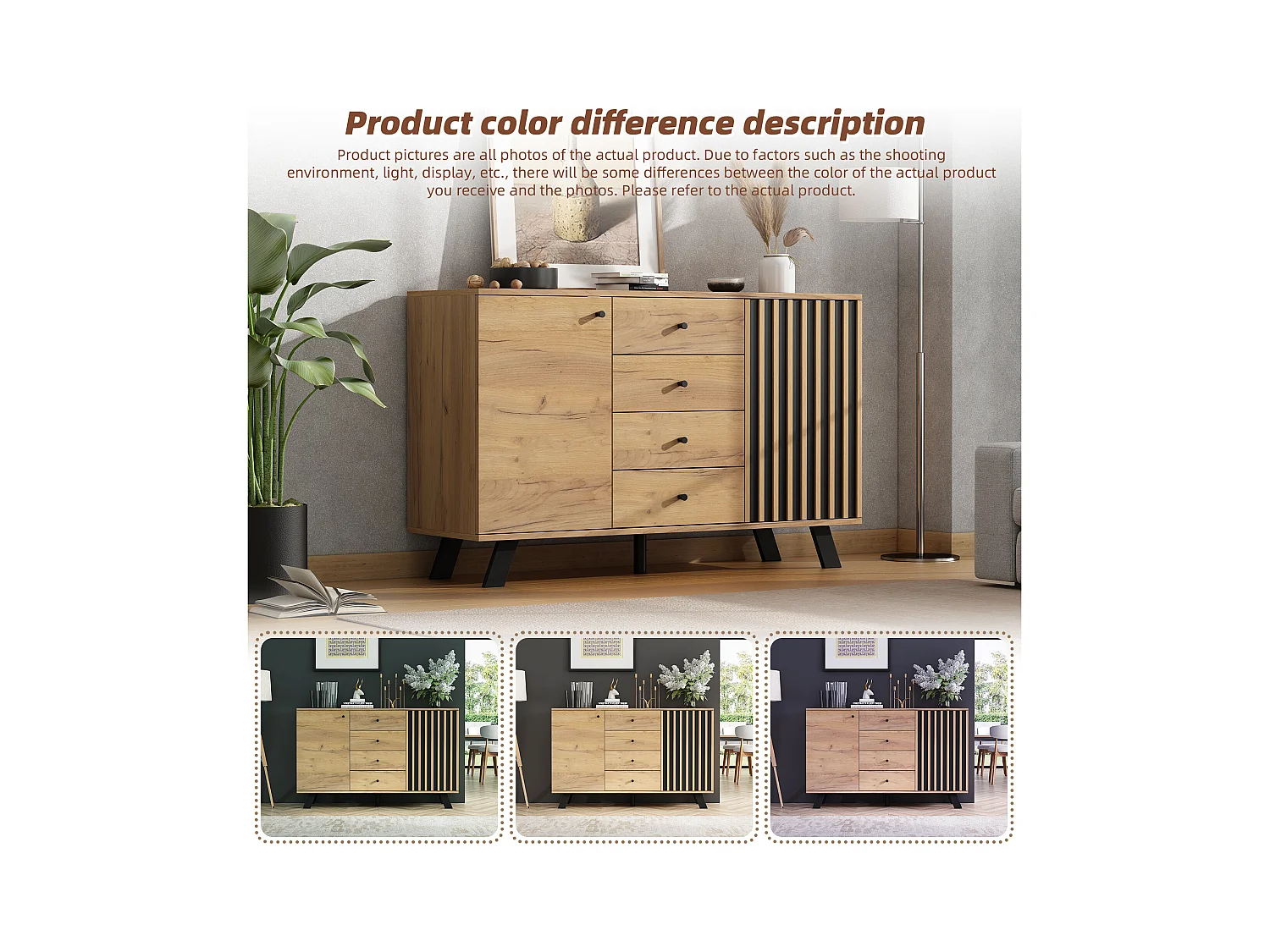 Aparador de Salón 120x38x75 cm, Mueble con 4 cajones y 2 armarios, Diseño calado, Color madera