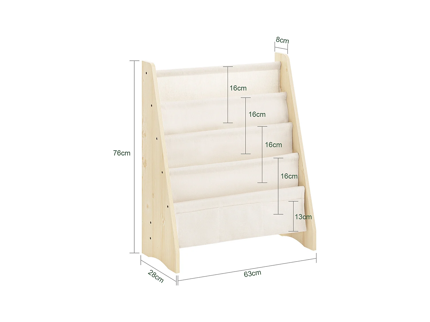 SoBuy Bibliothèque Enfant 4 Compartiments avec 3 Pochettes en Tissu Naturel