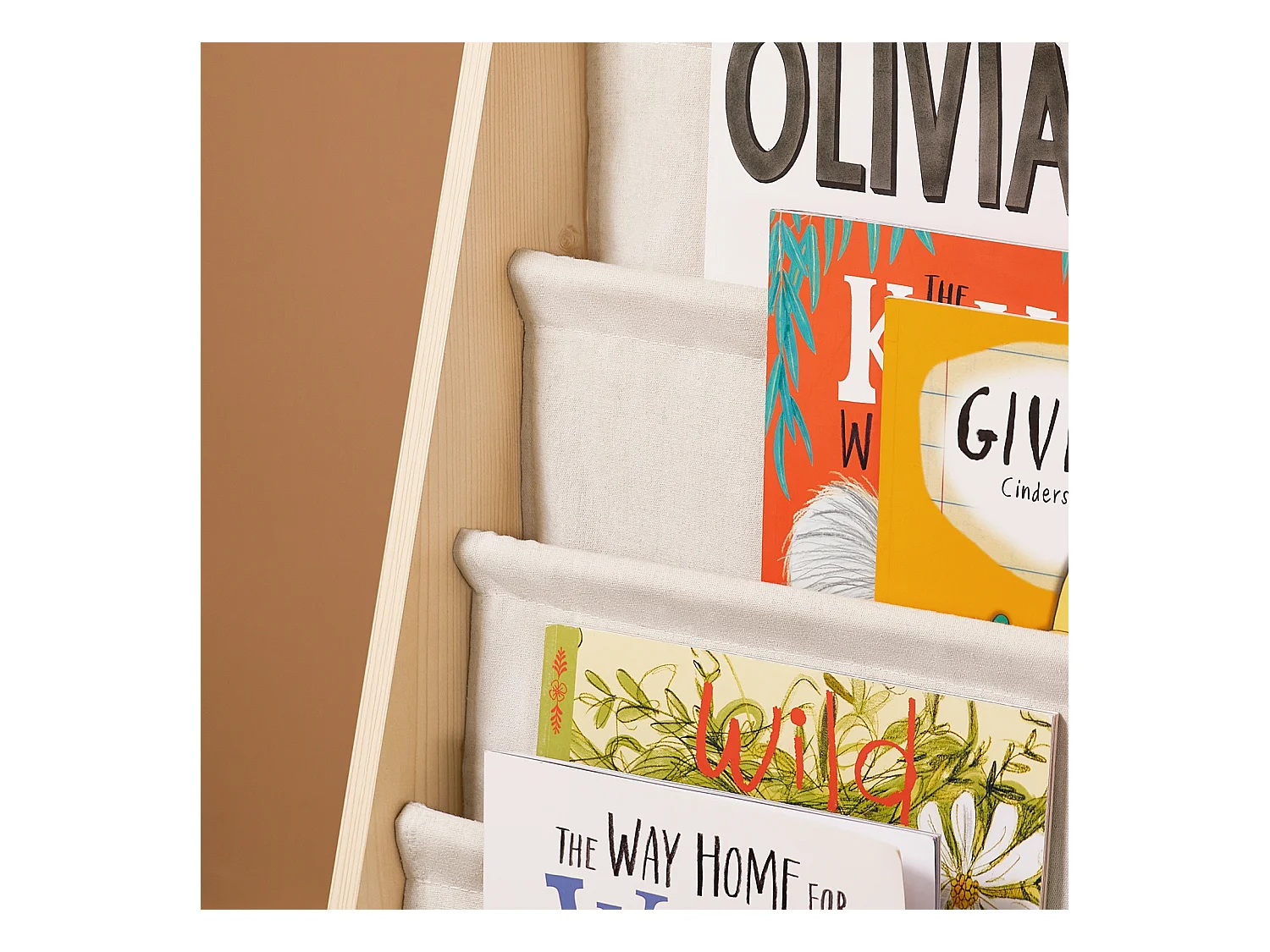 SoBuy Bibliothèque Enfant 4 Compartiments avec 3 Pochettes en Tissu Naturel