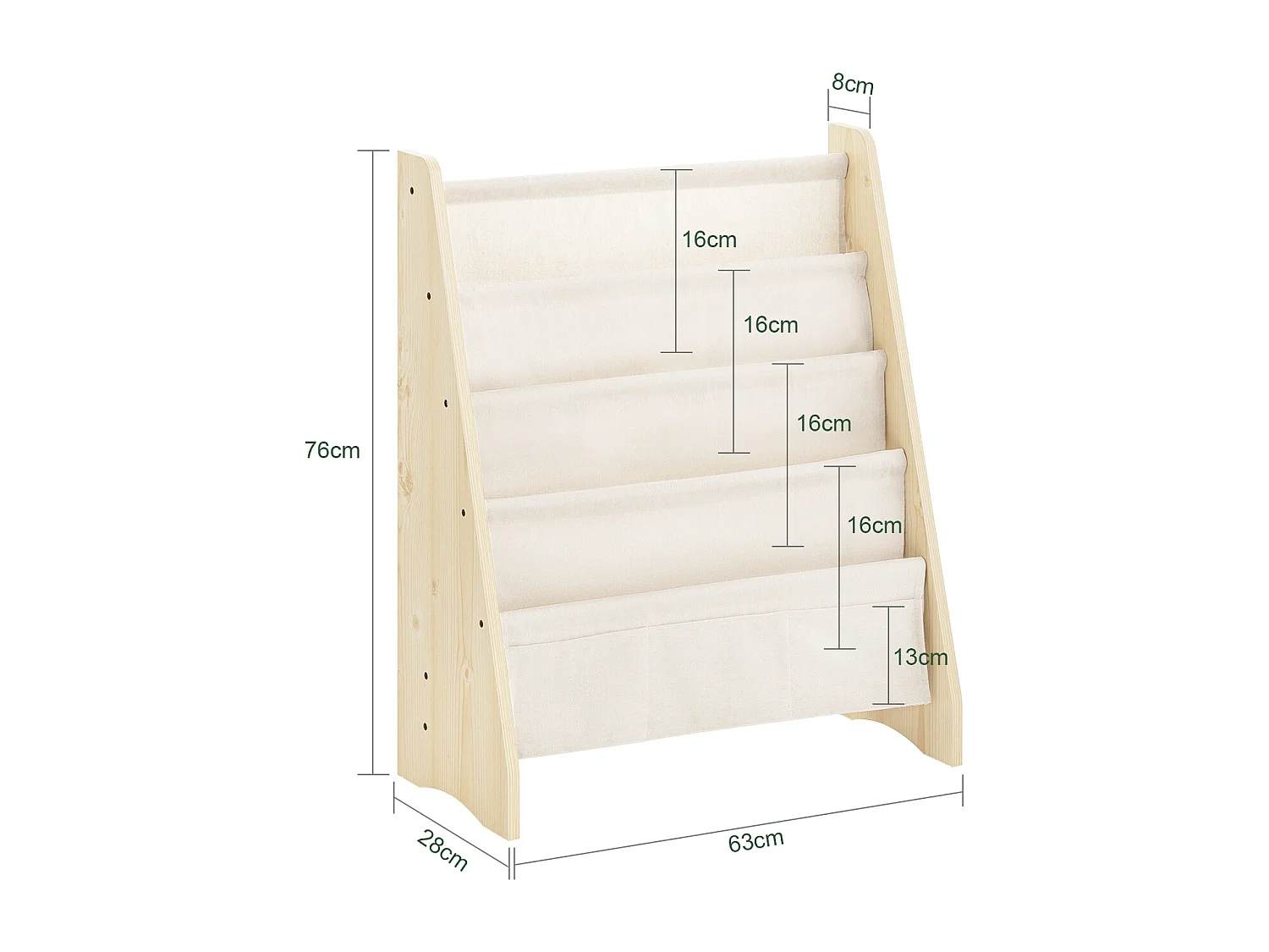SoBuy Bibliothèque Enfant 4 Compartiments avec 3 Pochettes en Tissu Naturel