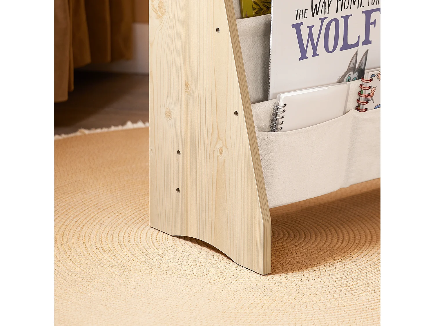 SoBuy Bibliothèque Enfant 4 Compartiments avec 3 Pochettes en Tissu Naturel