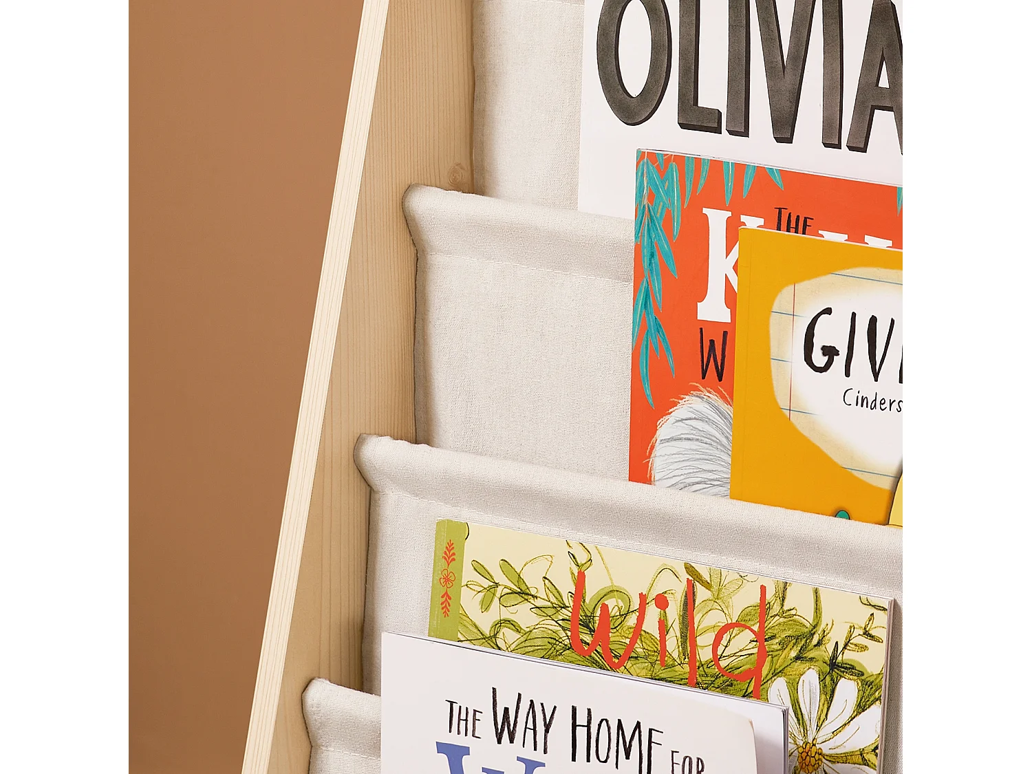 SoBuy Bibliothèque Enfant 4 Compartiments avec 3 Pochettes en Tissu Naturel