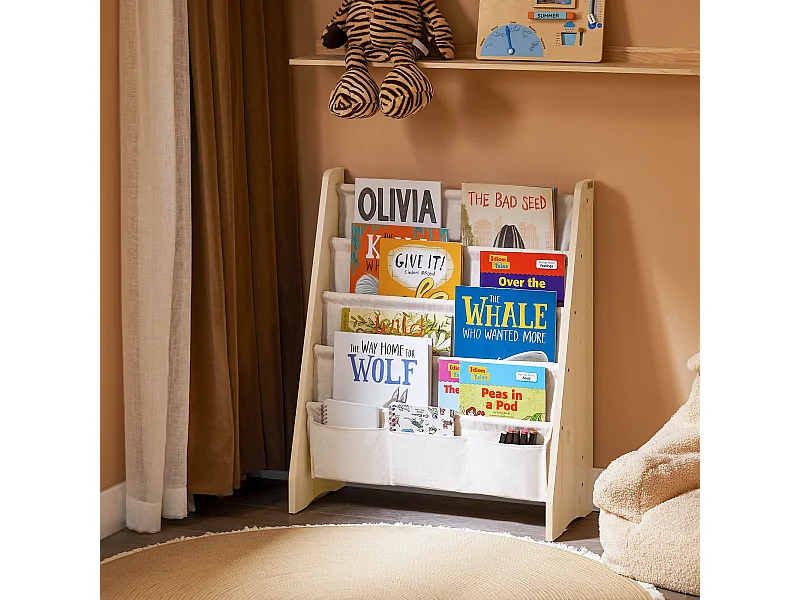 SoBuy Montessori regał na książki z 4 przegródkami w kolorze naturalnym