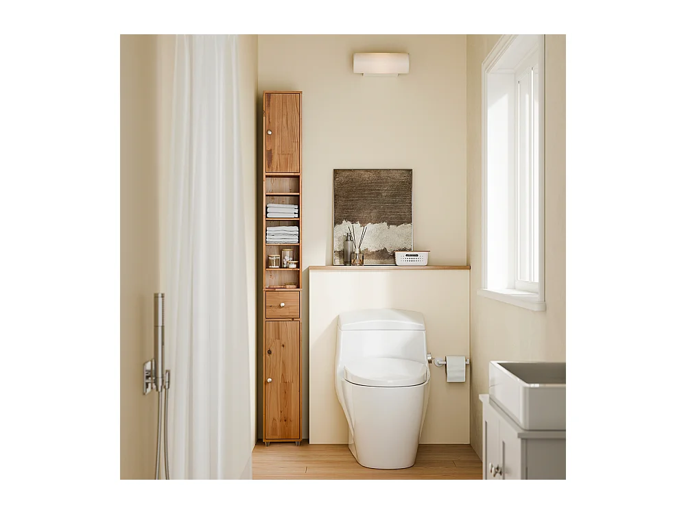 SoBuy Armadietto Bagno in Legno Idrorepellente con Ripiani Regolabili